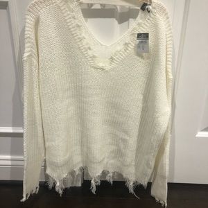 NWT White Distressed Sweater Size S